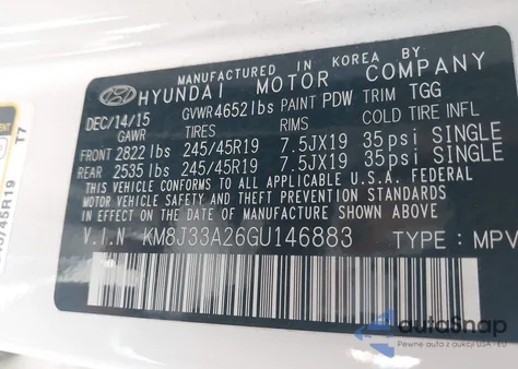 2016 Hyundai Tucson Sport из США, поврежденный, VIN KM8J33A26GU146883